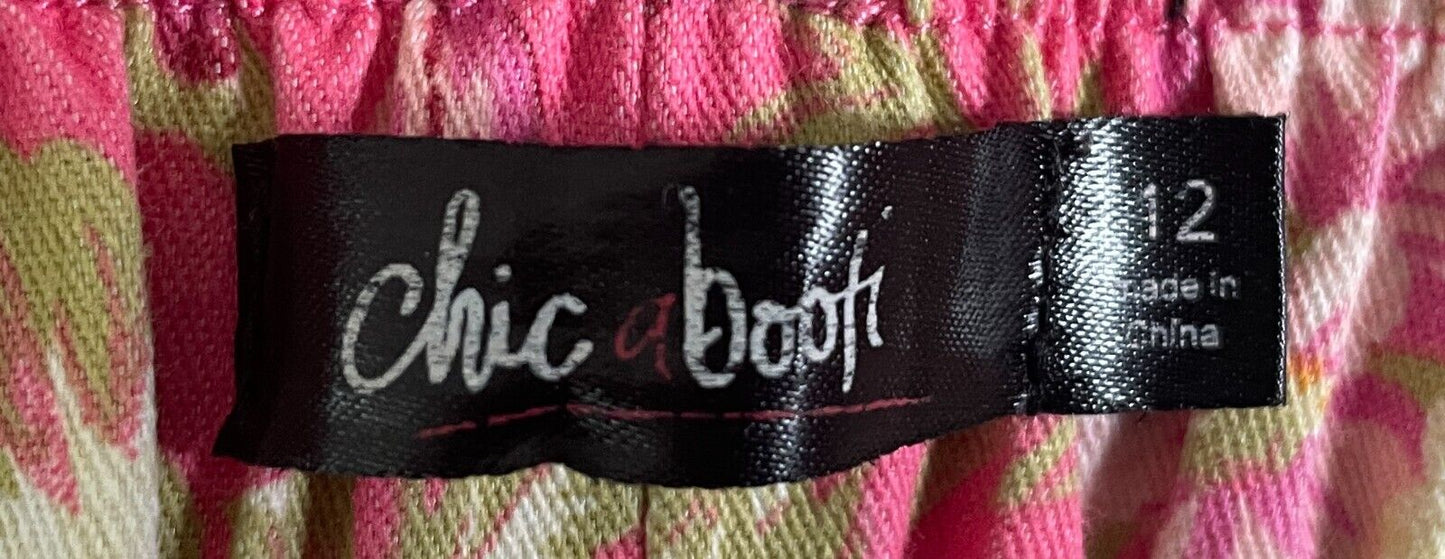 CHICABOOTI Shorts Pink Floral Size 12 Elastic Waist Cuffed Hem
