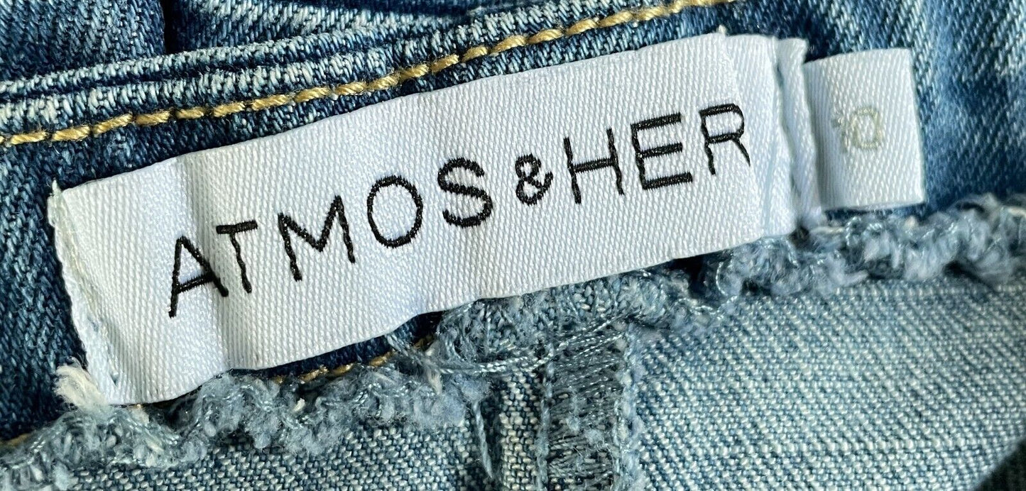 ATMOS & HERE Dress Mid Blue Denim Press Studs Adjustable Straps Scoop Size 10