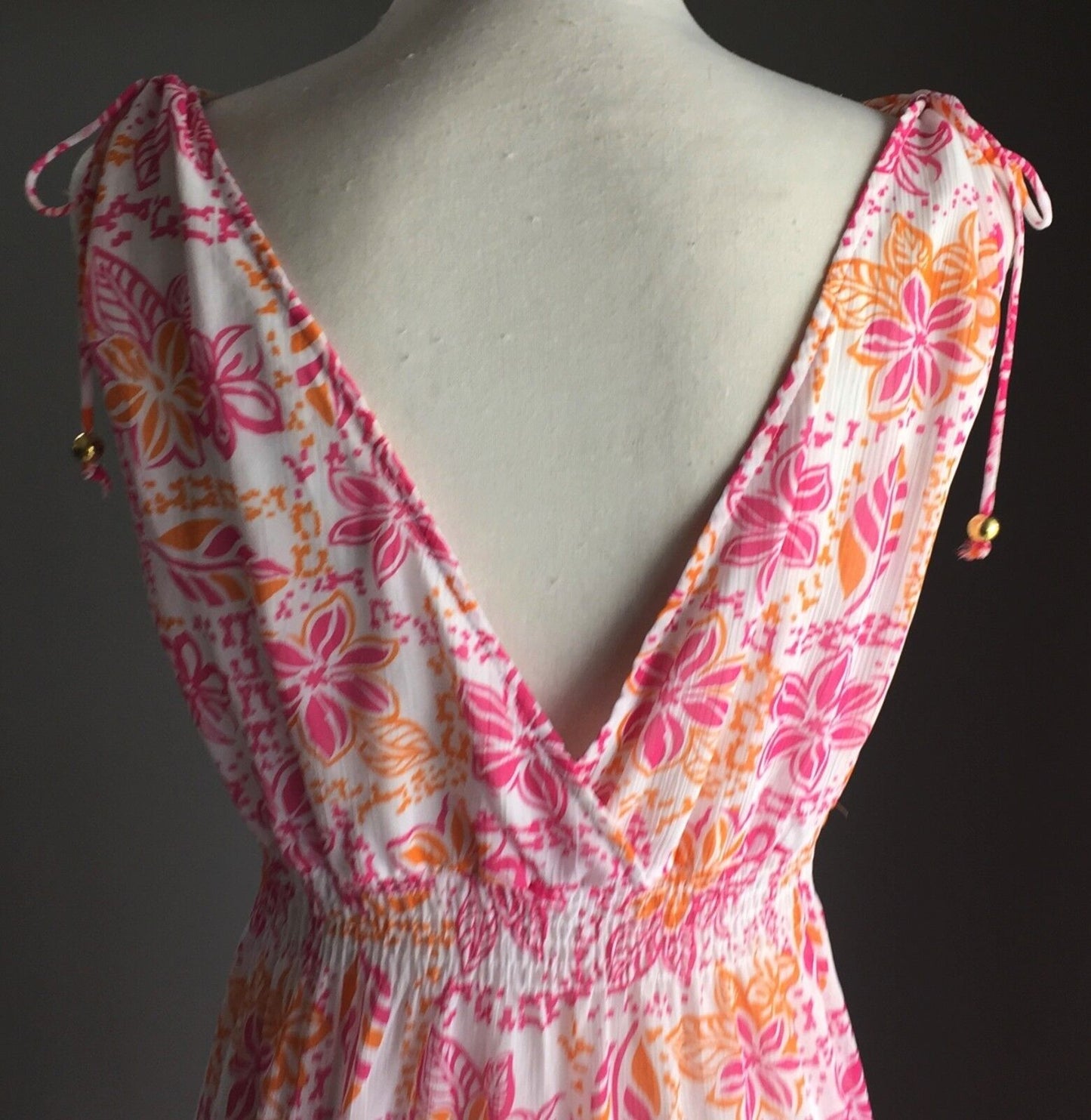 TARGET Maxi Dress Pink Orange White Floral Shirred Waist Long Plus Size 18 NEW