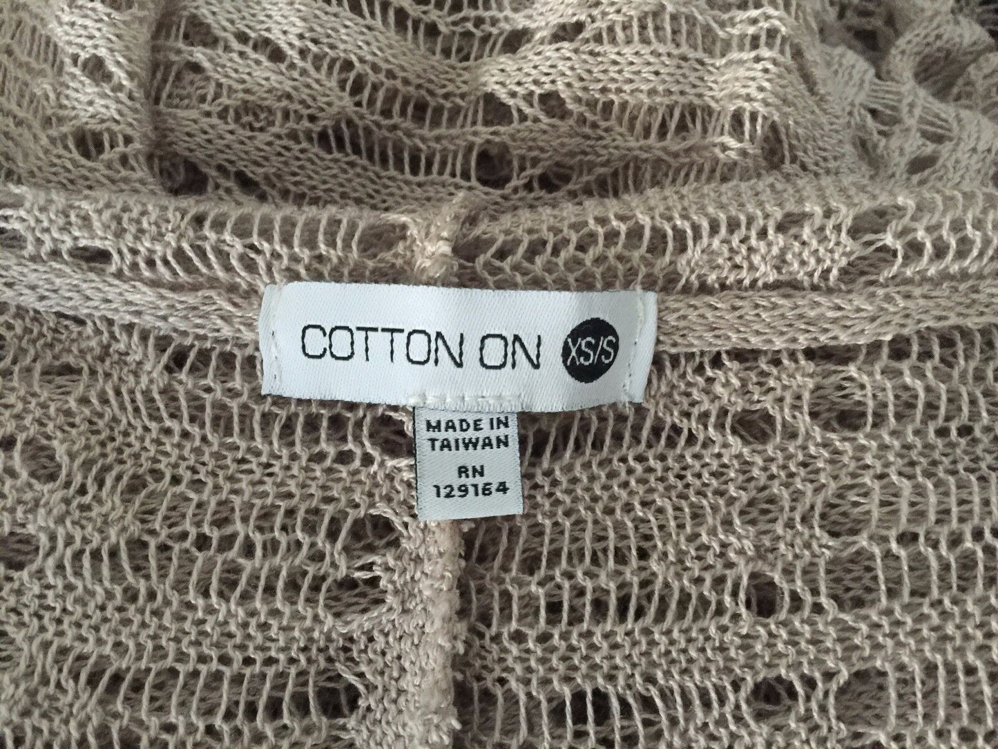 COTTON ON Drape Cardigan Sleeveless Delicate Knit Taupe Ladies Size XS S 8 10