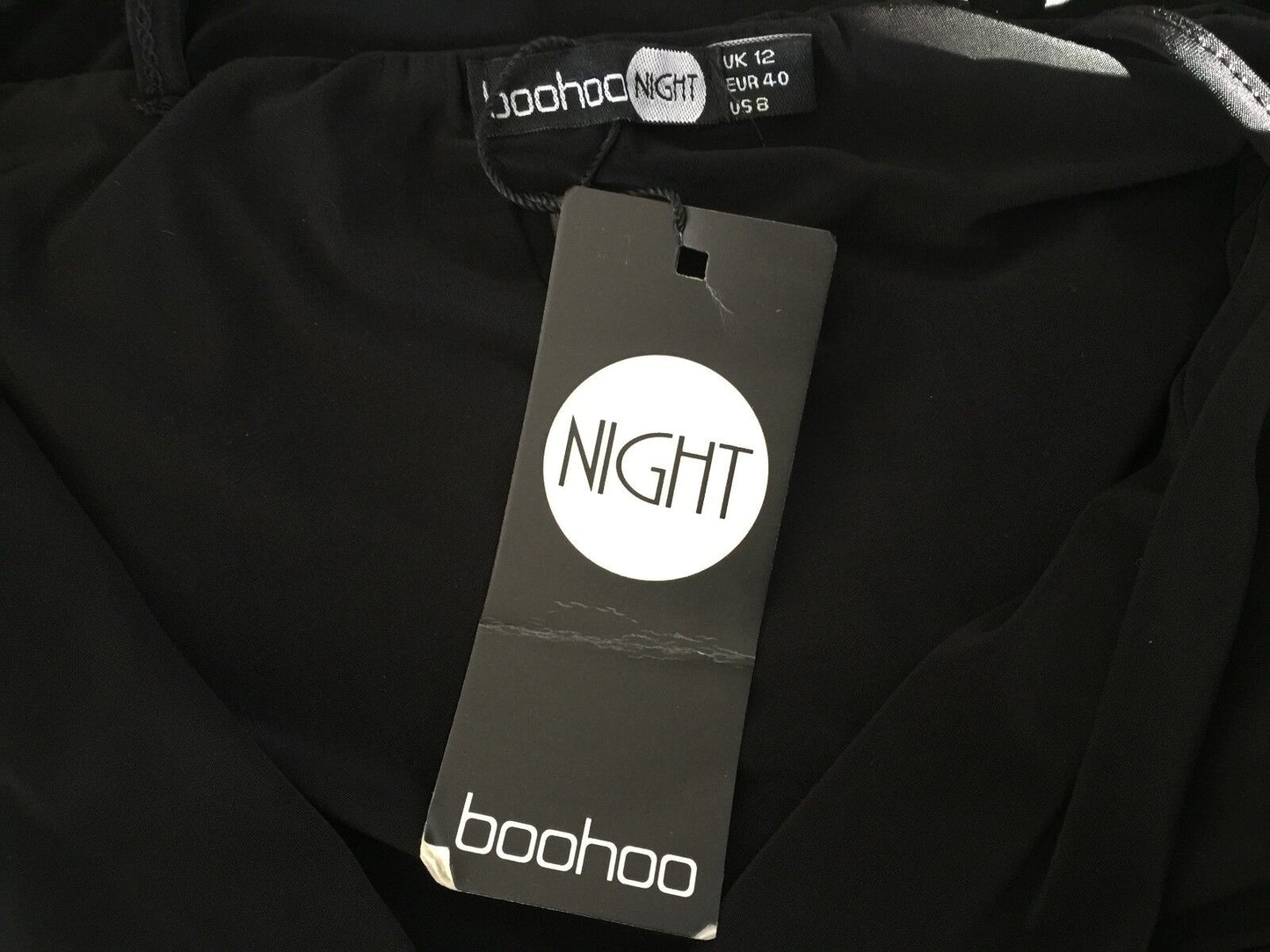 BOOHOO NIGHT Dress Black Sleeveless Drape Blouson Stretch Frock Size 12 NEW