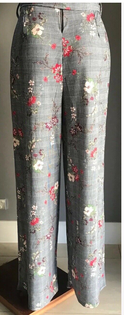 BOOHOO+ Jumpsuit Black White Check Floral Print Sleeveless Wide Leg Plus Size 20