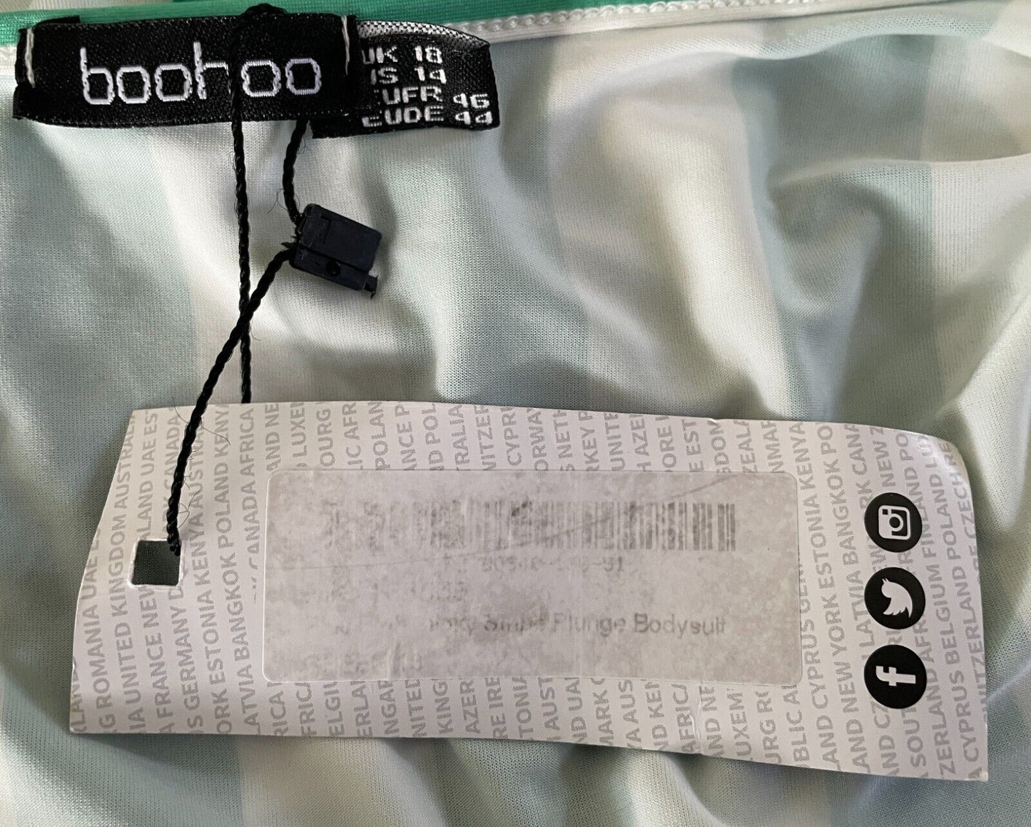 BOOHOO Bodysuit Slinky Green w White Stripe Plus Size 18 Cross Over Front NEW