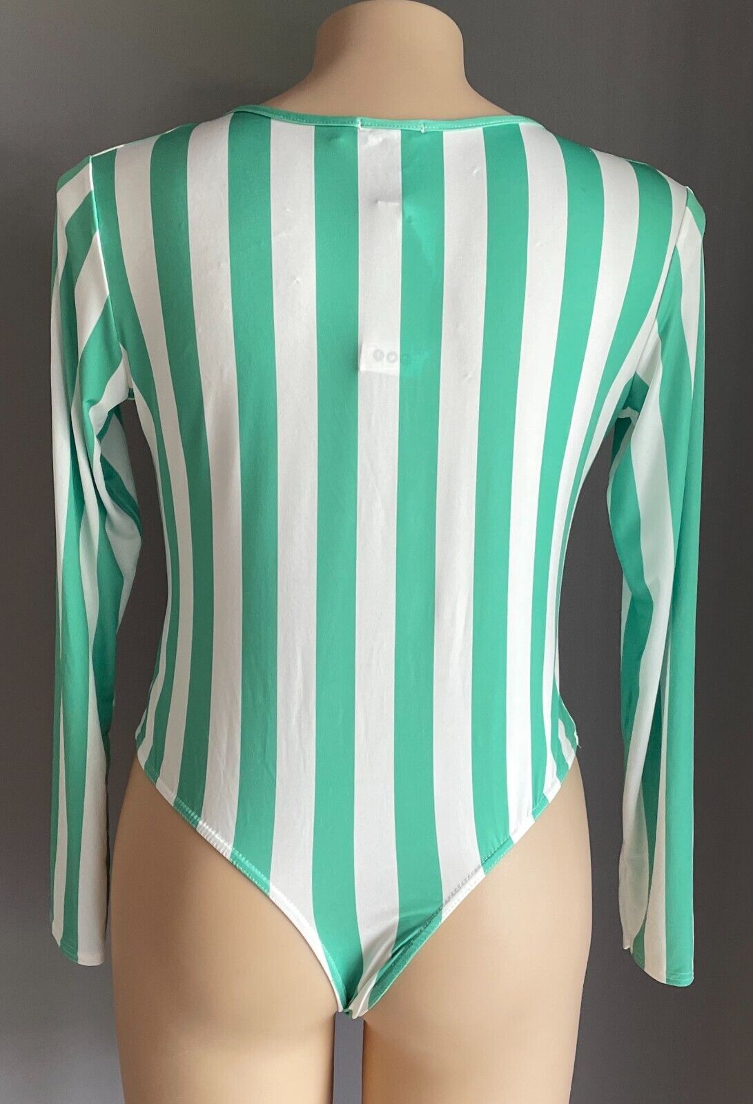BOOHOO Bodysuit Slinky Green w White Stripe Plus Size 18 Cross Over Front NEW