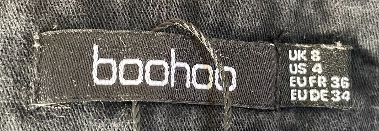 BOOHOO Cargo Pants Black Size 8 Elasticised Cuffs Tapered Leg Pockets