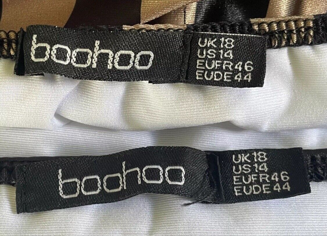 BOOHOO Bikini Set Gold & Black Stripe 2pc Size 18 High Waist Shoulder Ties NEW