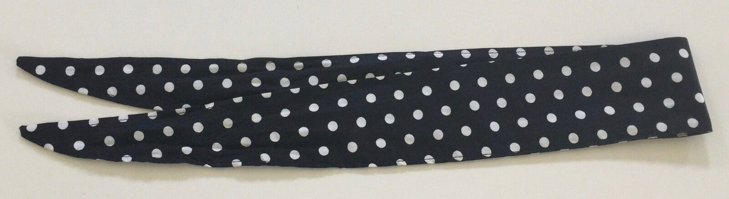 HEADBAND Black & White Cotton Polka Dot Print NECK Tie Hair Band Ribbon Pin Up