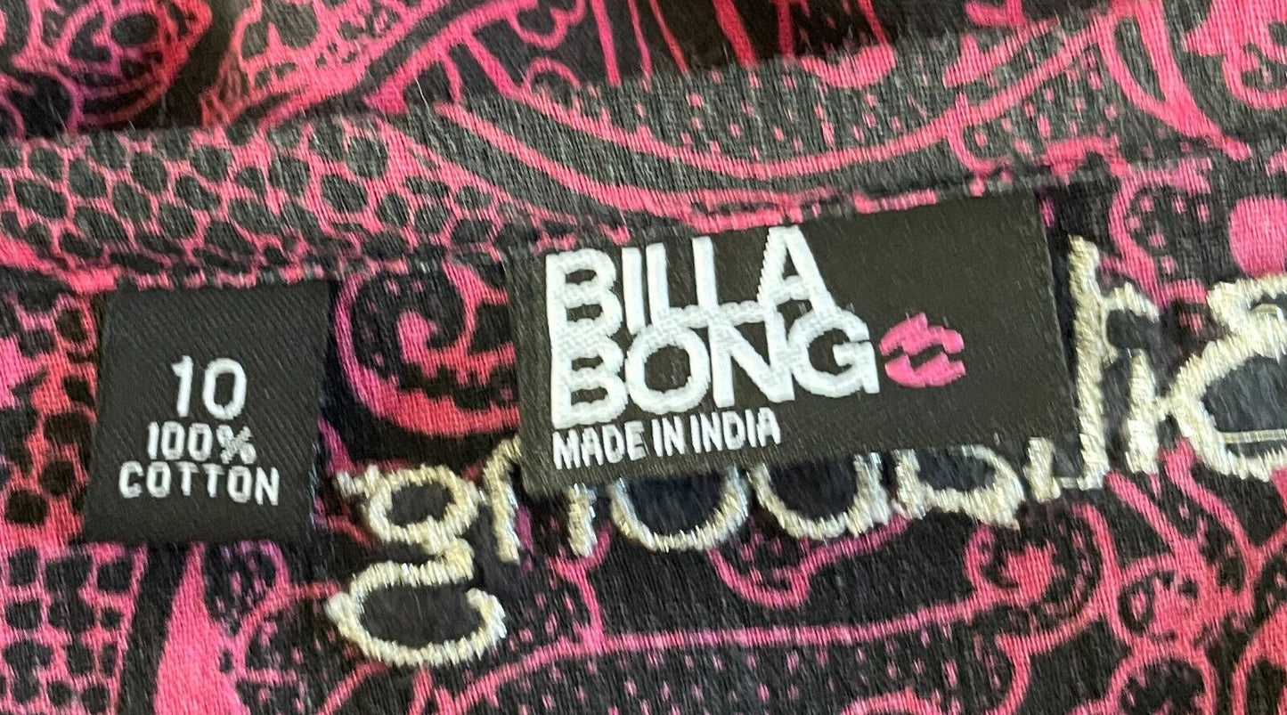 BILLABONG Maxi Dress Shades of Pink Green Black Print Sleeveless Ladies Size 10