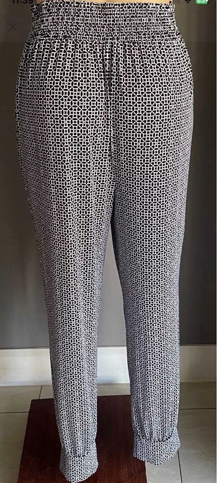 ALEXIA Lounge Pants Black & White Print Elastic Waist & Cuffs Plus Size 22 Boho