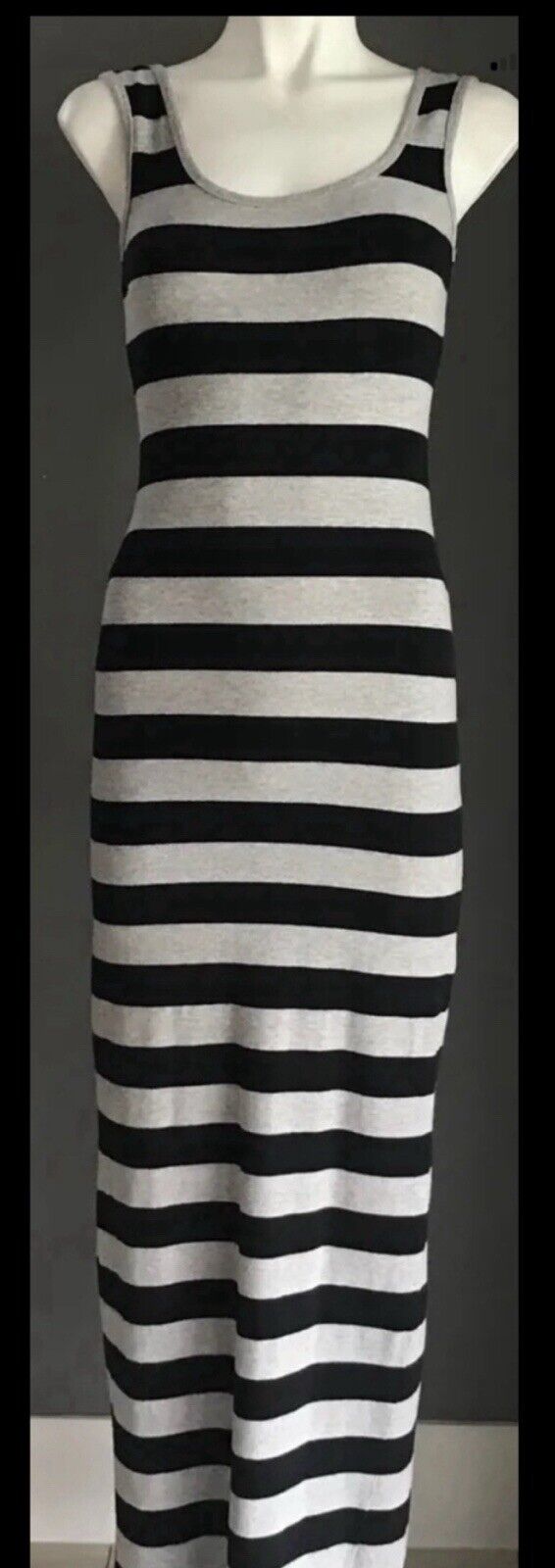 SUPRE Maxi Dress Grey & Black Stripe Sleeveless Stretch Tube Size XS 8 NEW