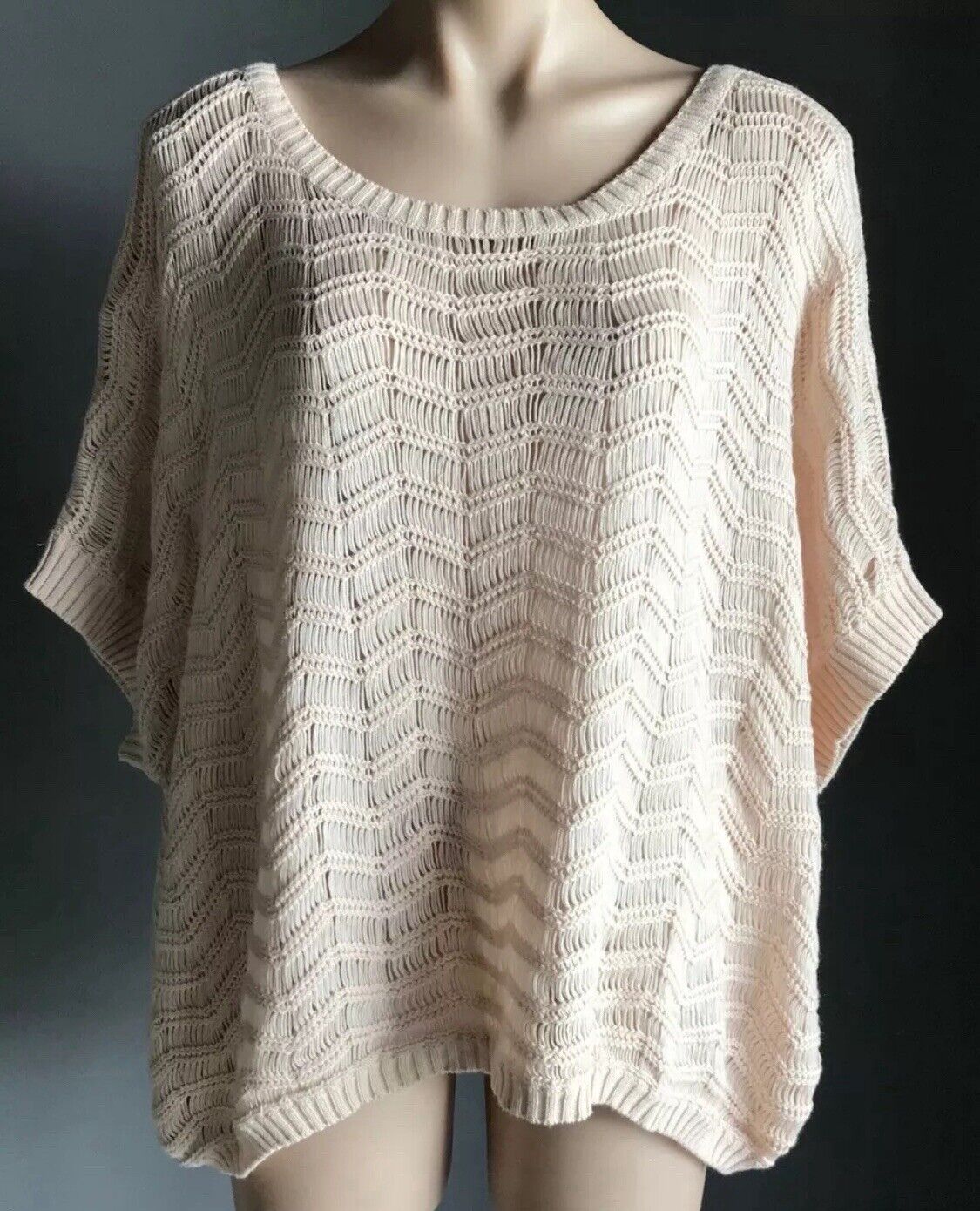SUPRE Oversized KNIT TOP Blush Pink Knit Short Sleeve Box Style Size L 12 NEW