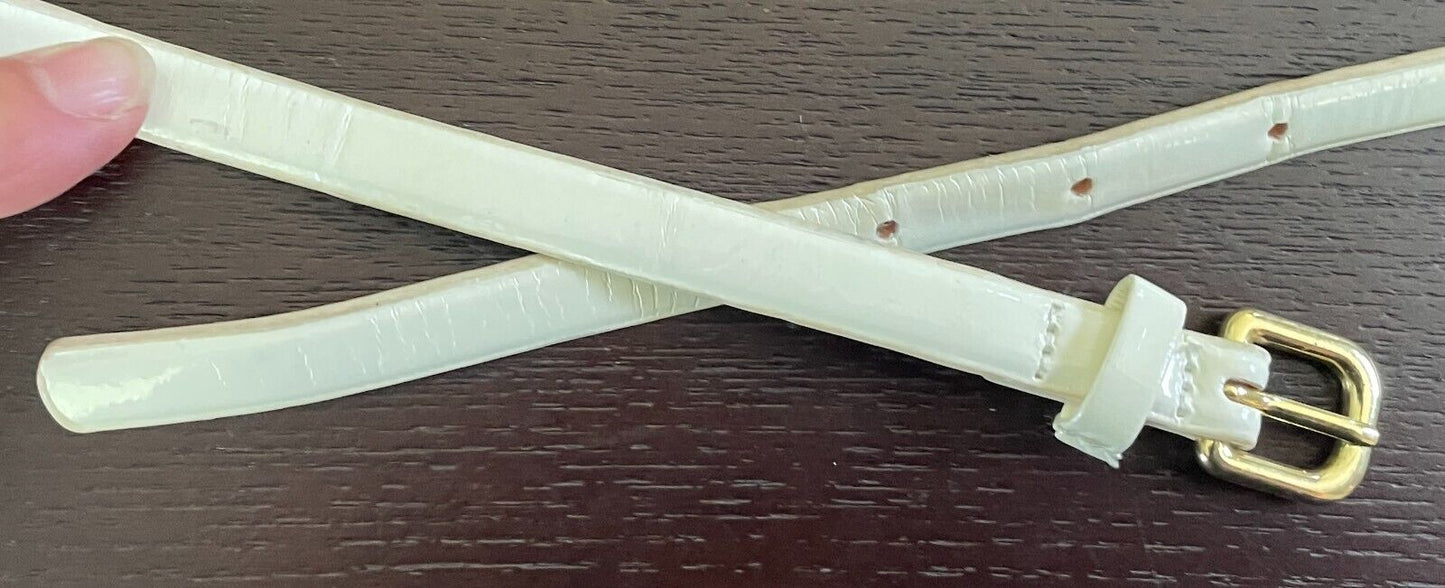 H&M Off White 1cm Thin Belt Patent Pleather Size EU S 10 To Fit Waist 81-91cm