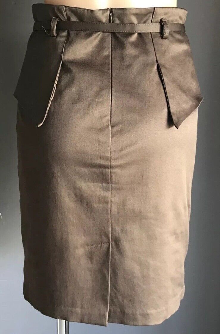 FORCAST Skirt Brown Pencil Peplum Waist Knee Length Ladies Size 10 w Belt NEW