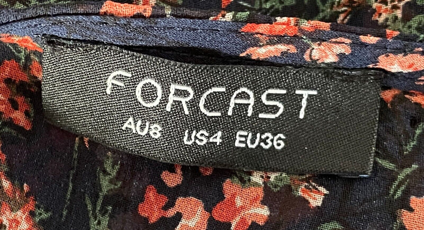FORCAST Top Bell Sleeve Navy Floral Print Semi Sheer Blouse w Long Size 8 10
