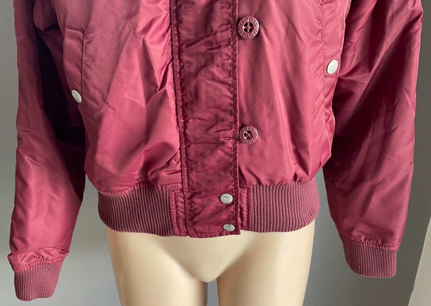 MOOKS Jacket Burgundy Bomber Long Sleeve Faux Fur Hoodie High Neck Size S 10