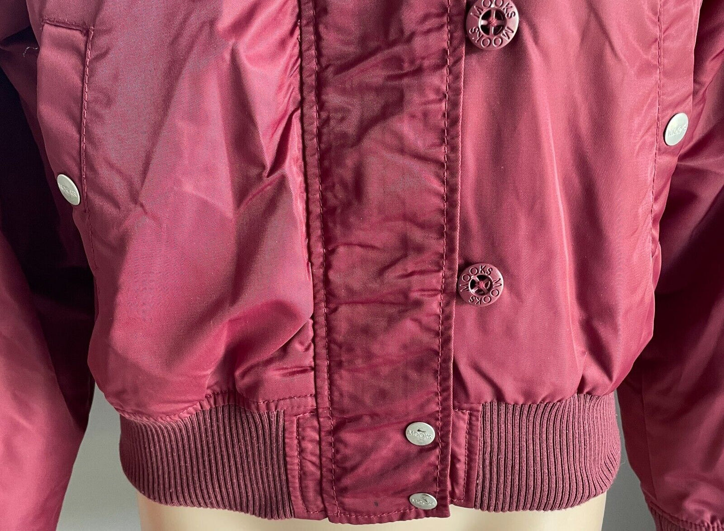 MOOKS Jacket Burgundy Bomber Long Sleeve Faux Fur Hoodie High Neck Size S 10