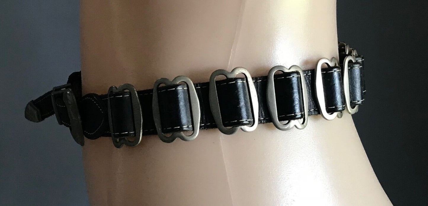 Vintage Western Style BELT Brown Leather & Silver Trim Buckles To Fit Size 12 14