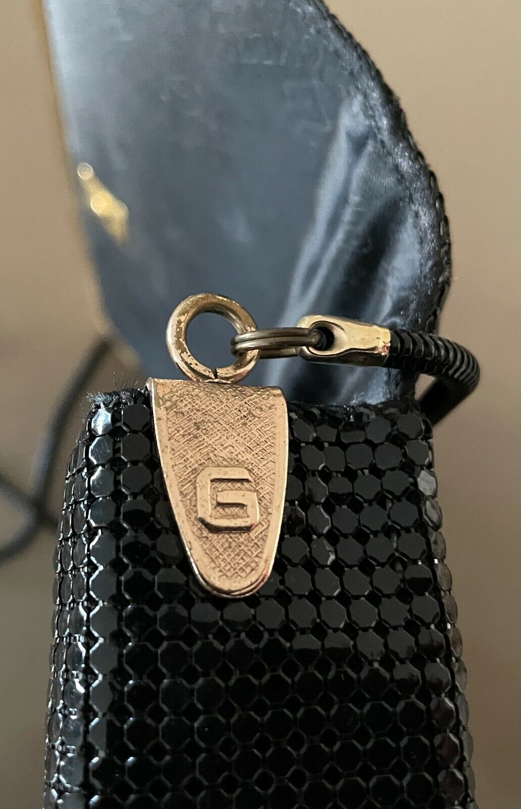 GLOMESH Clutch Bag 1970's Black & Gold Trim Shoulder Bag Handbag Vintage