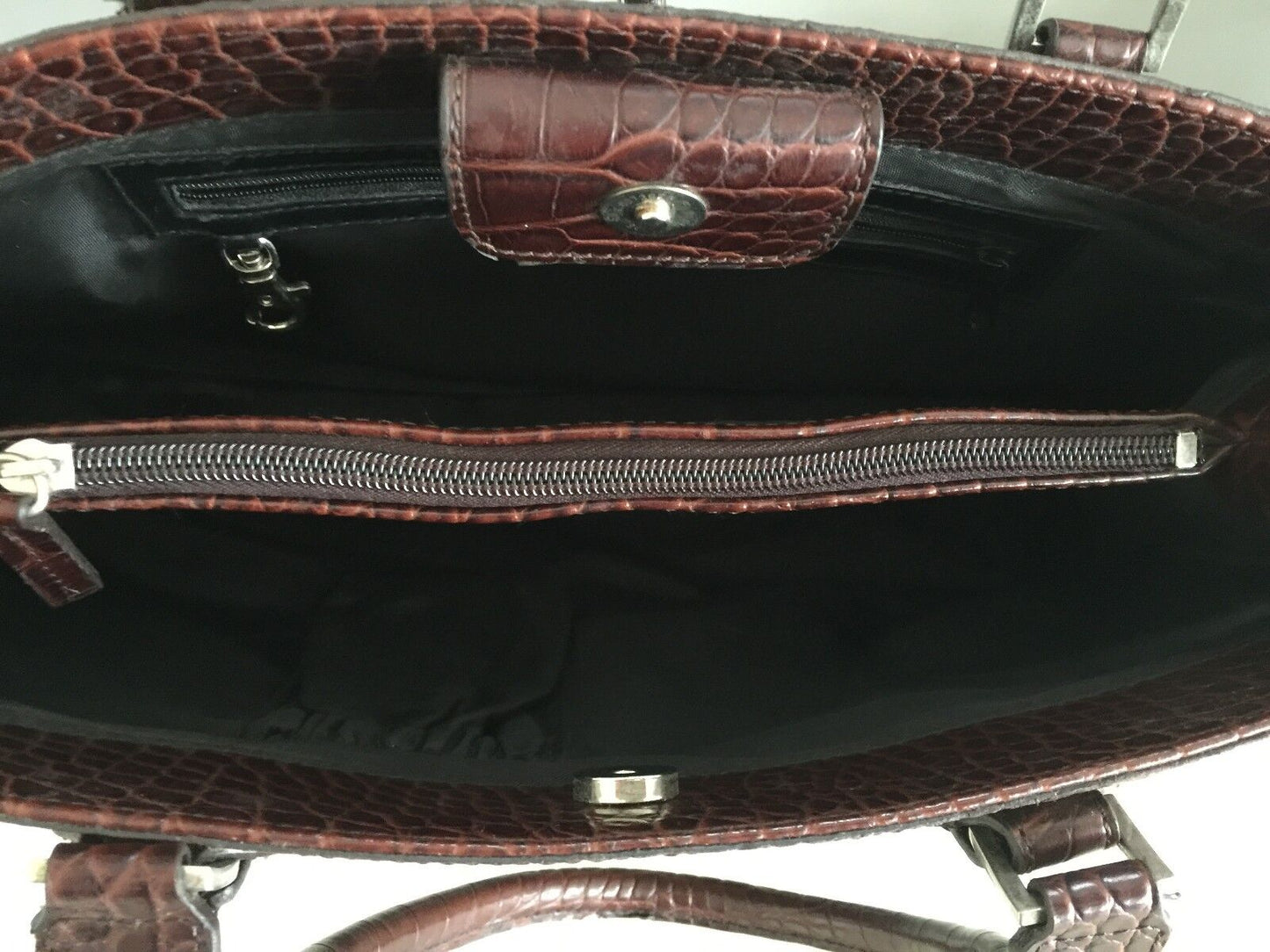 JAG Bag Tote Pleather Brown Croc Print HandBag Zip & internal Pockets Vintage