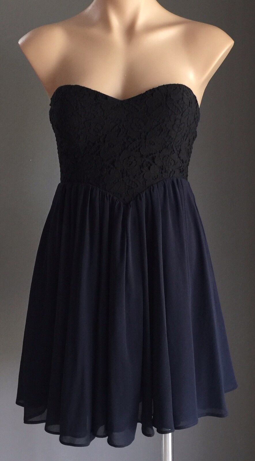 DOTTI MINI Strapless Dress Black Lace Bodice & Navy Ladies Size 8 10 Retro