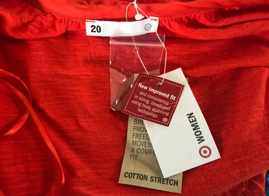 TARGET Peasant Top Orange White Trim Long Sleeve Cotton Stretch Plus Size 20 NEW