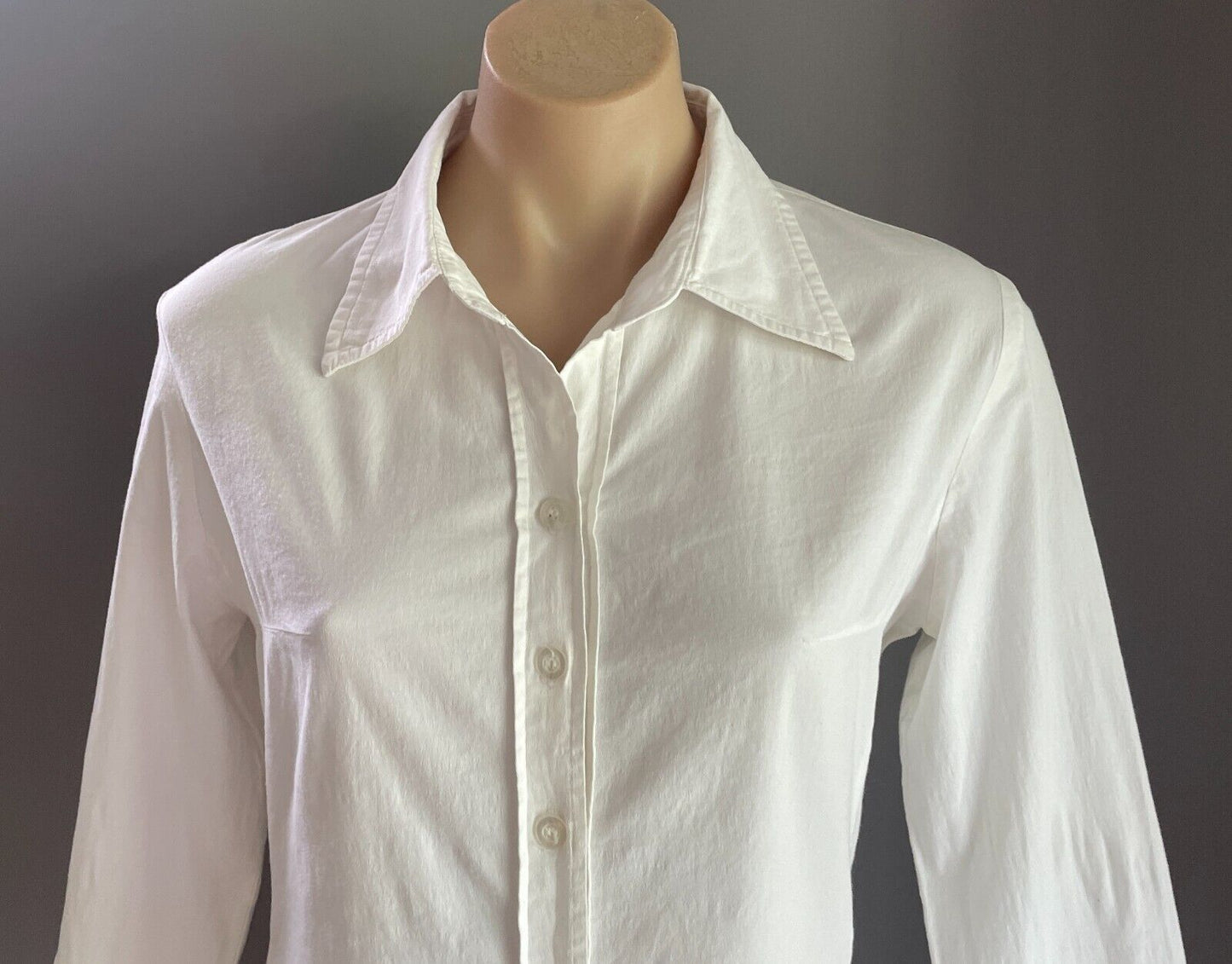 WESTCO White Shirt 3/4 Sleeve Fitted Stretch Button Up Collar Size 12 Retro