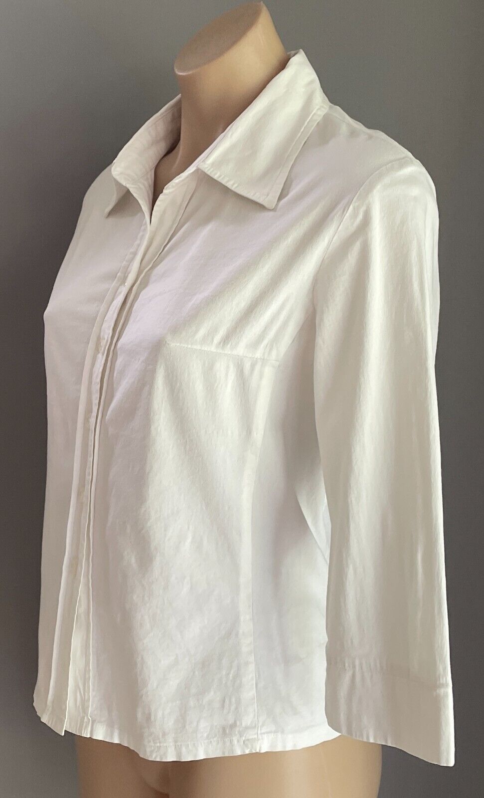 WESTCO White Shirt 3/4 Sleeve Fitted Stretch Button Up Collar Size 12 Retro