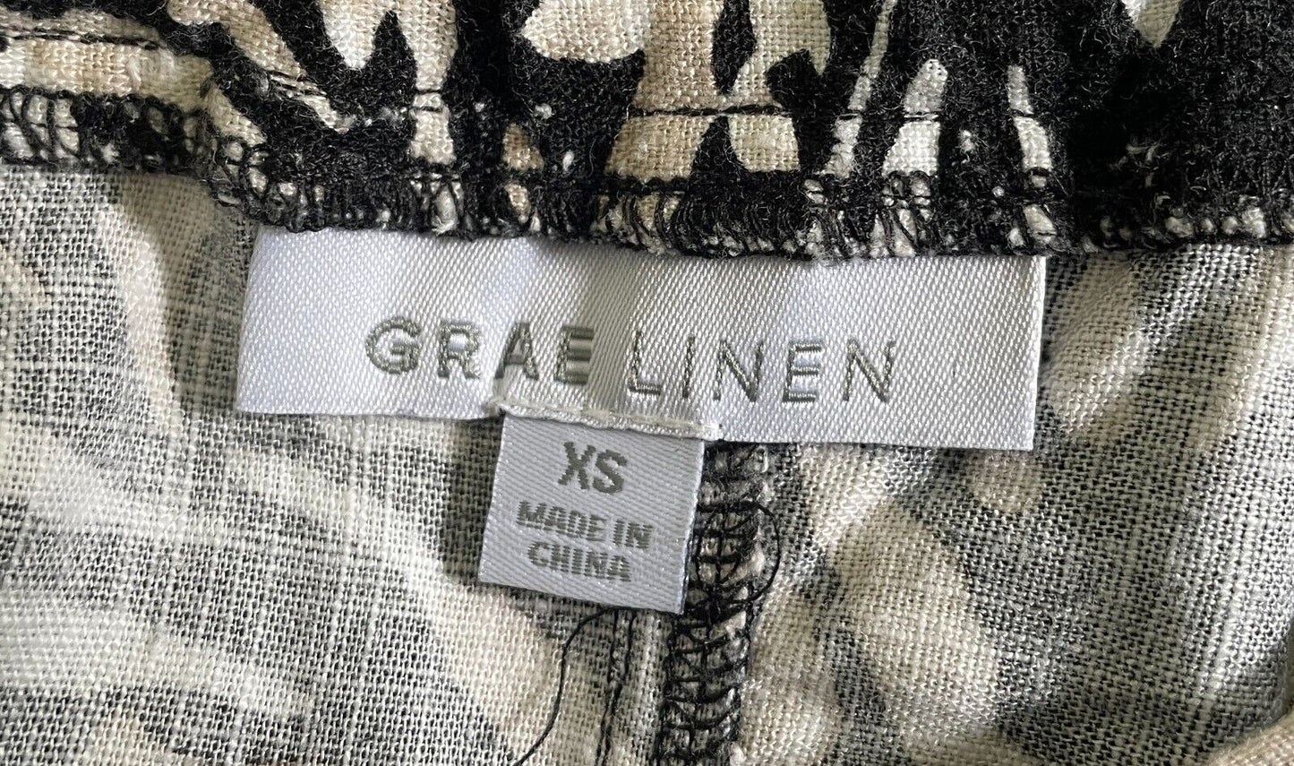 SUZANNE GRAE LINEN Black White Beige Straight Skirt Size XS 10 1Elastic Waist