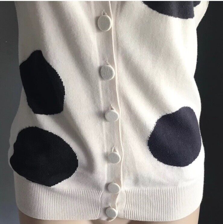 WITCHERY Cardigan Short Sleeve Off White Black Lg Polka Dot Fine Knit Top Sz 12