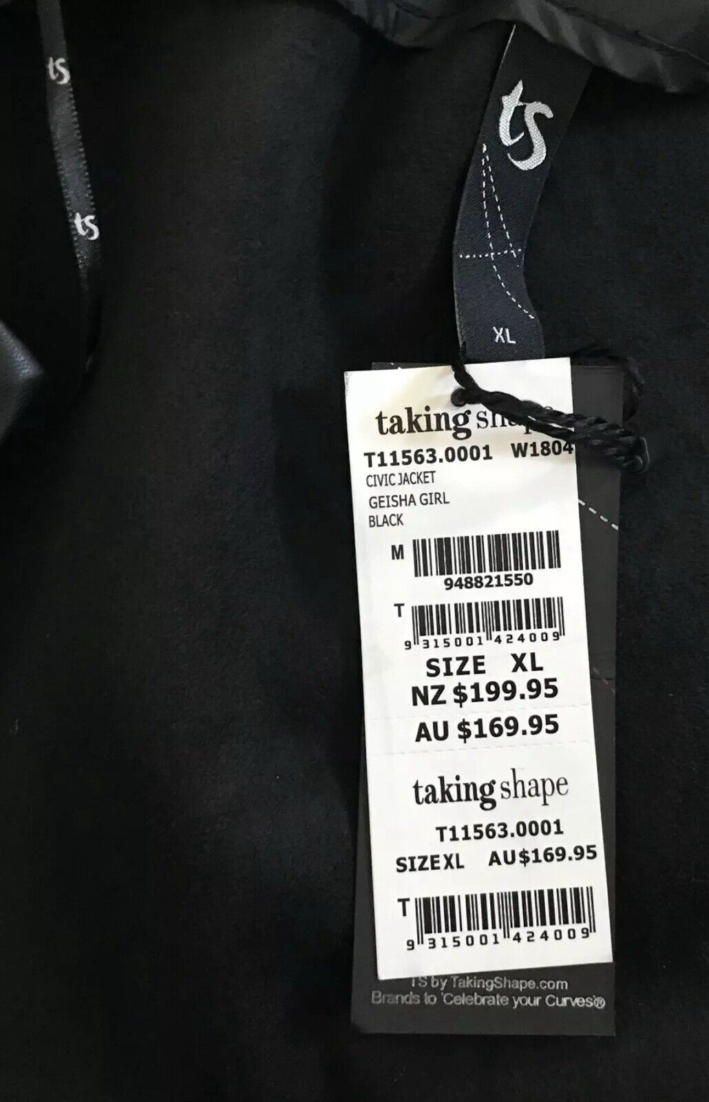 TAKING SHAPE TS Jacket Black Pleather Collarless 3/4 Sleeve Ladies Plus Sz XL 24