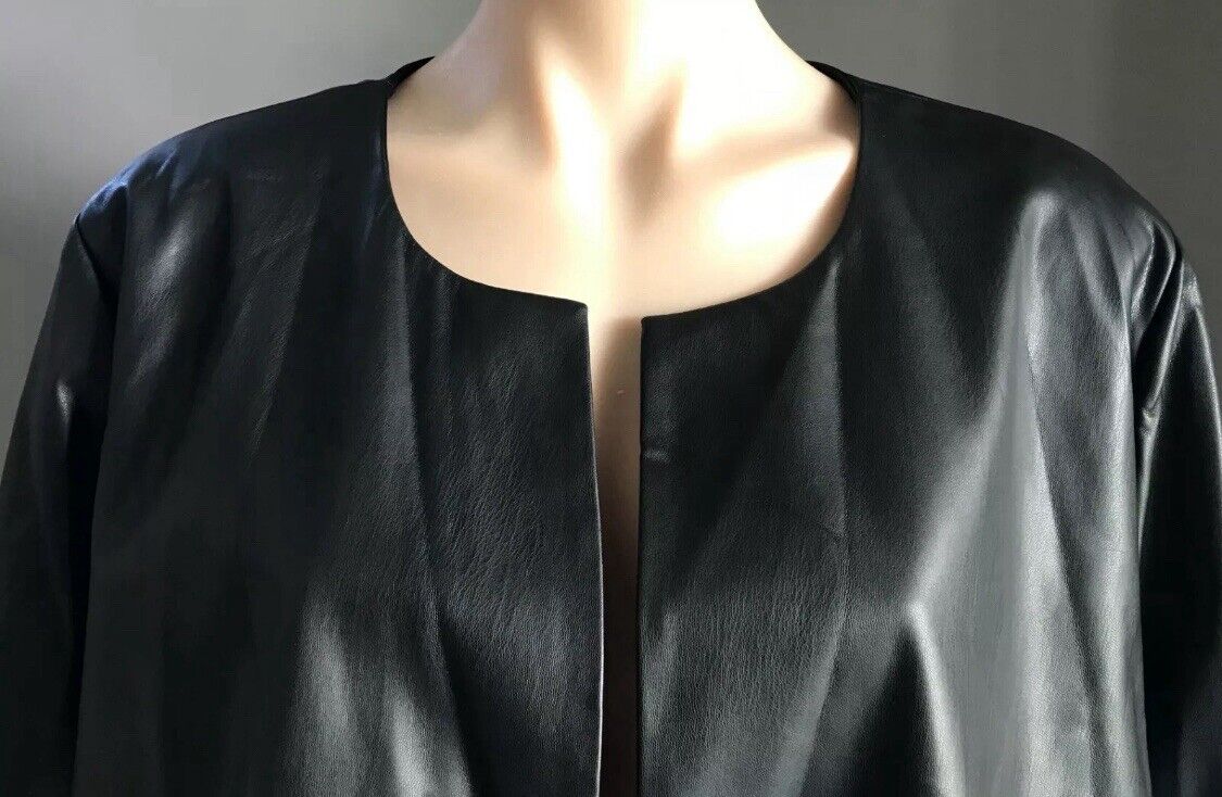 TAKING SHAPE TS Jacket Black Pleather Collarless 3/4 Sleeve Ladies Plus Sz XL 24
