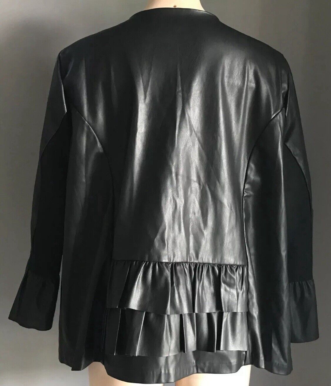 TAKING SHAPE TS Jacket Black Pleather Collarless 3/4 Sleeve Ladies Plus Sz XL 24