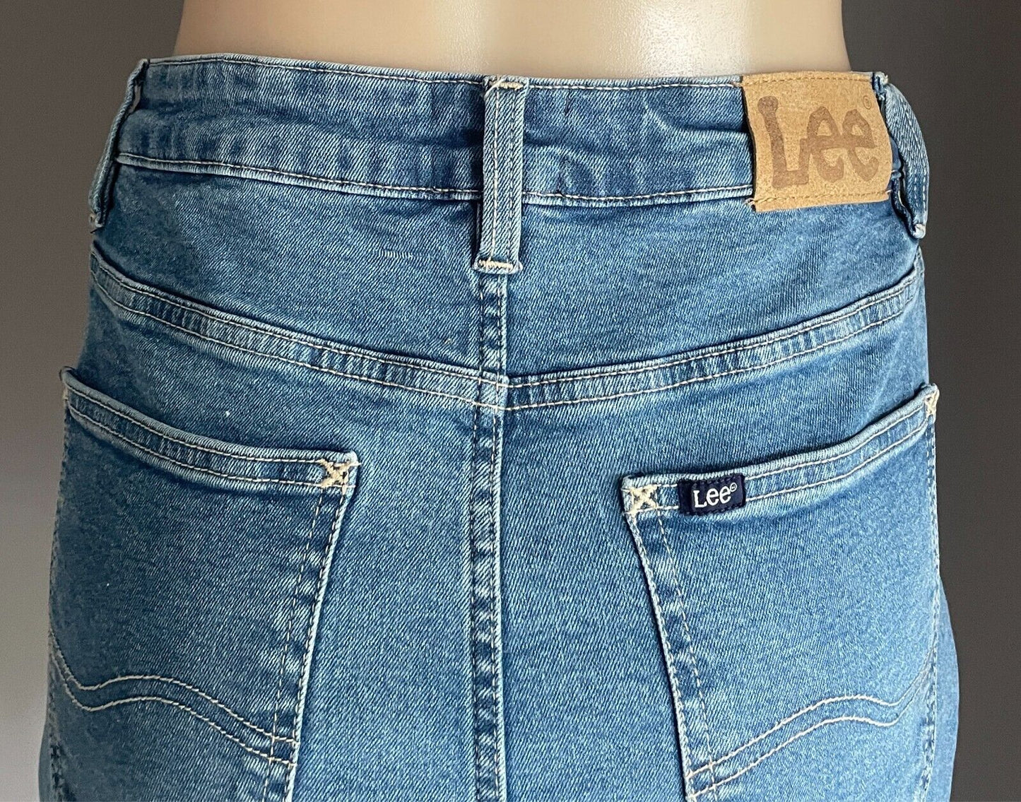 LEE Blue Denim Skirt Mini Length Ladies Size 10 Stretch Denim