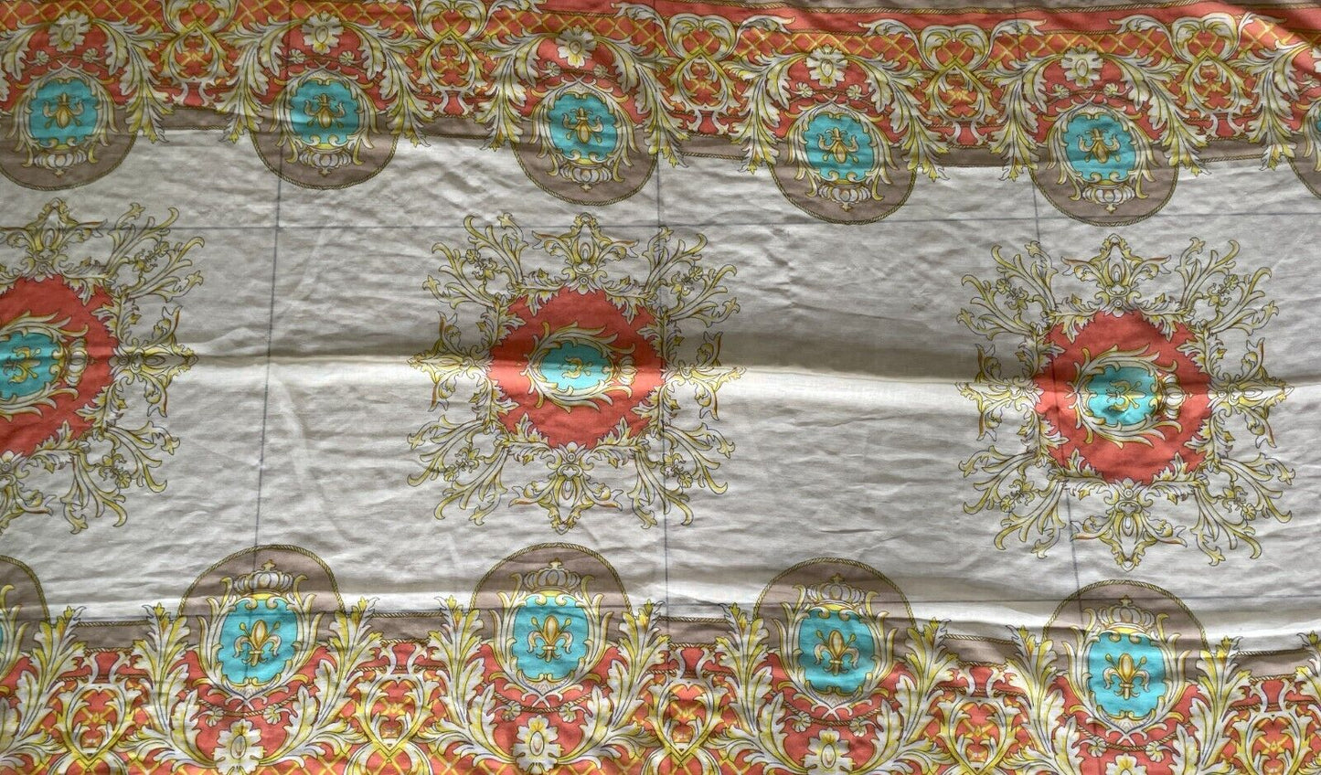 TISS Sarong Yellow Orange Blue Beige Crown & Fleur de Lis Print Size 8 12