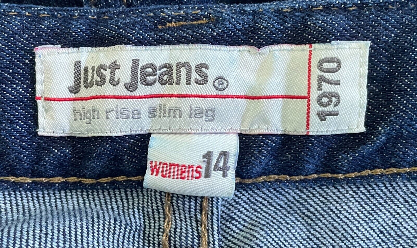 JUST JEANS Indigo Blue Denim High Rise Slim Leg Jeans Size 14 Waist 90cm
