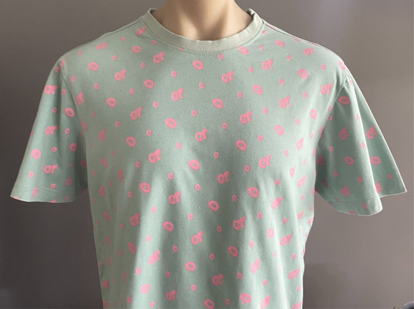 ODD FUTURE OF W GKTA T-Shirt All Over Donut Logo Print Mint & Pink Mens Size L