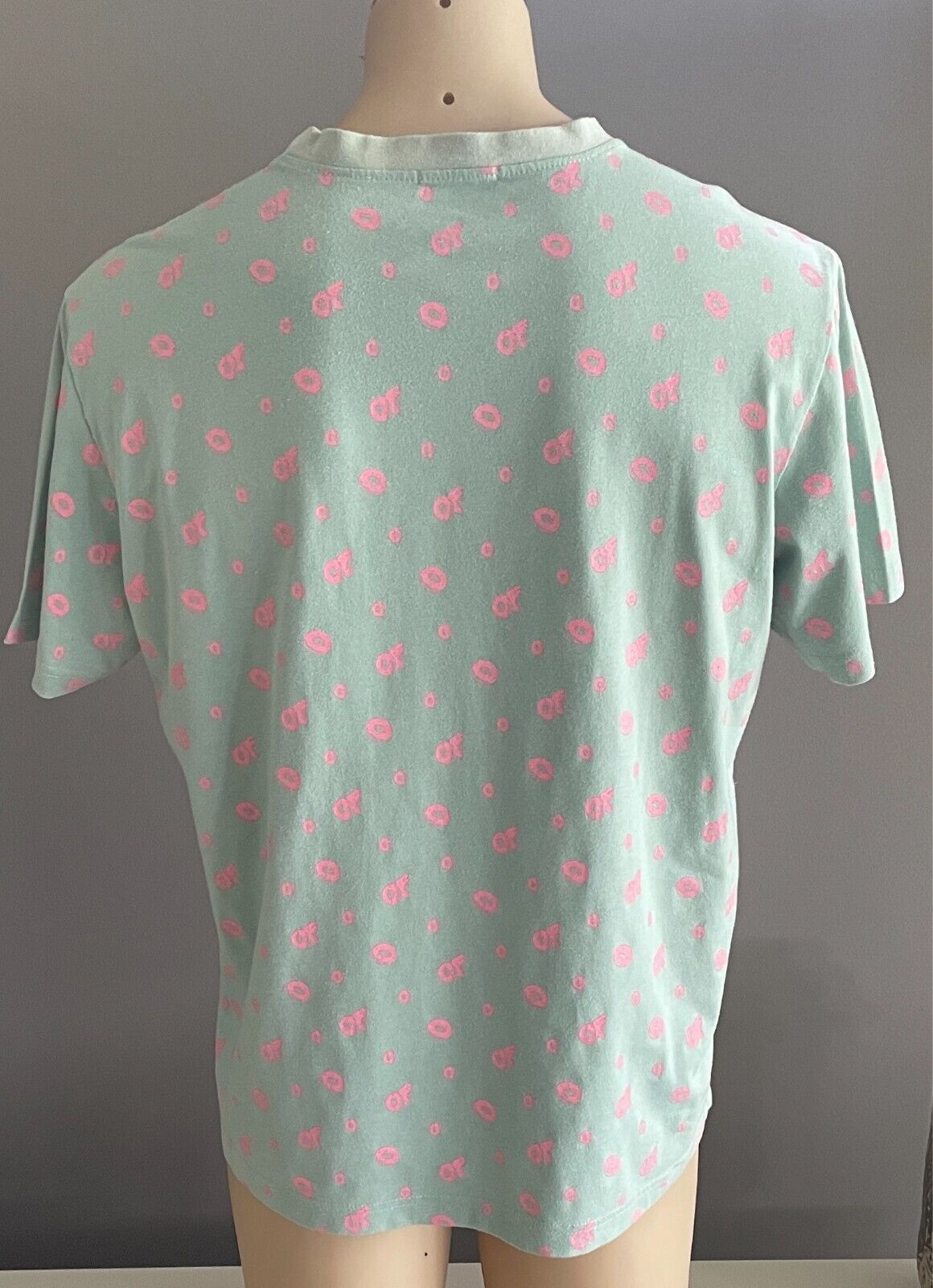 ODD FUTURE OF W GKTA T-Shirt All Over Donut Logo Print Mint & Pink Mens Size L