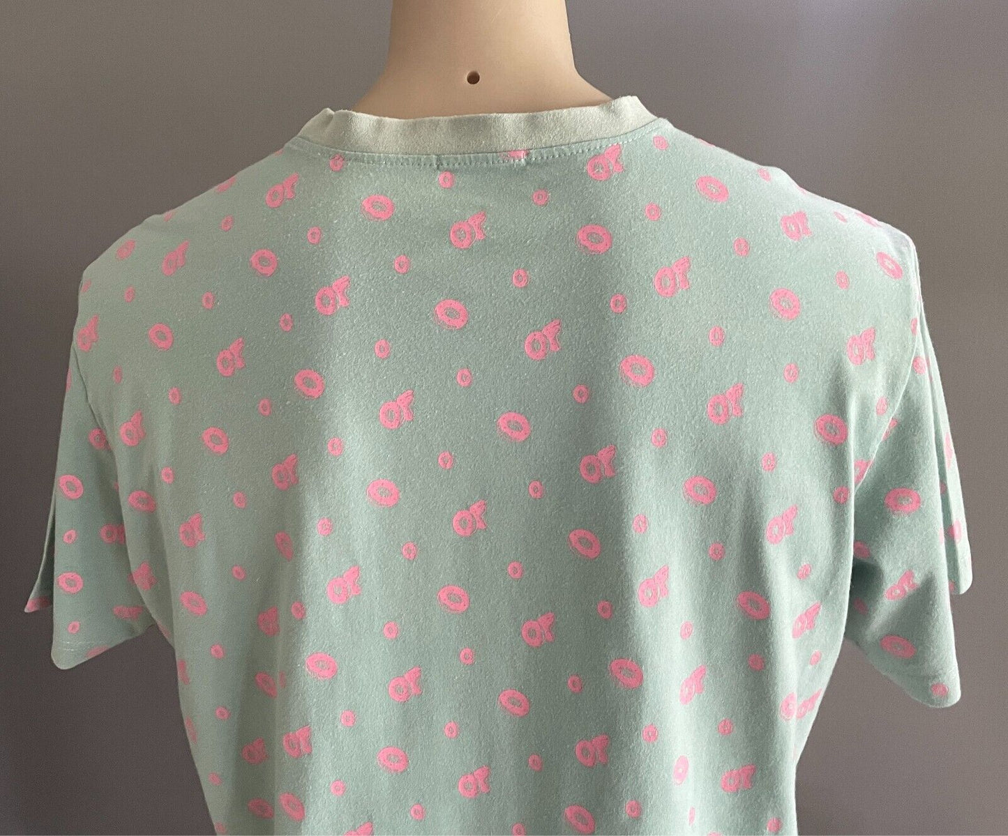 ODD FUTURE OF W GKTA T-Shirt All Over Donut Logo Print Mint & Pink Mens Size L