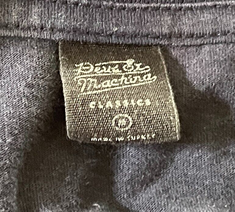 DEUS EX MACHINA Tee Navy Blue T-Shirt Short Sleeves White Print Mens Size M