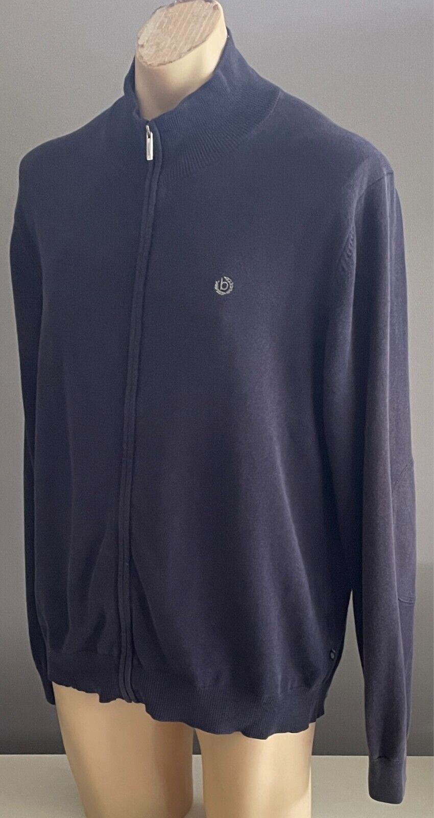 BUGATTI Top Long Sleeve Navy Zip Front Contrasting Rib Collar Mens Size L