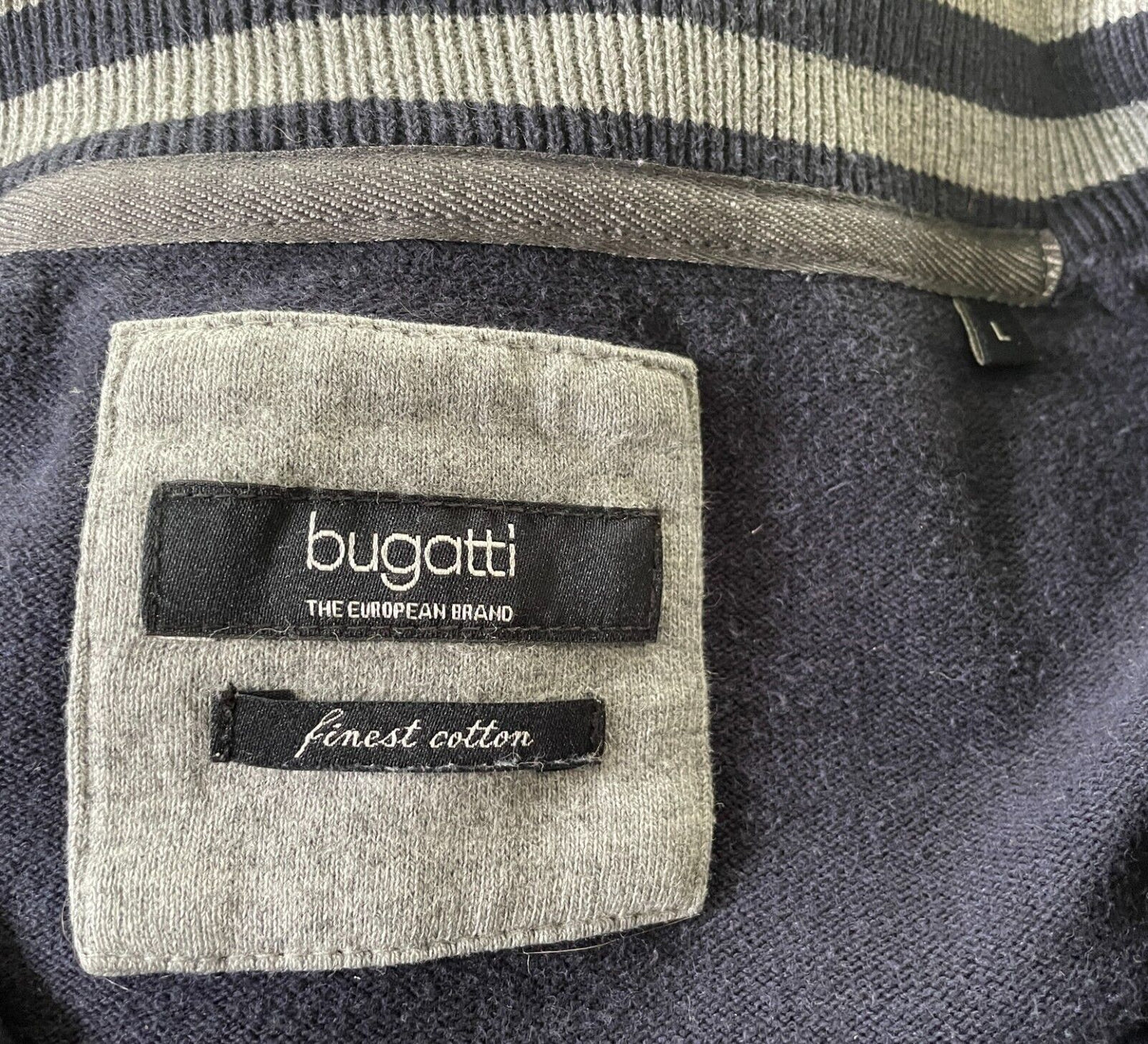 BUGATTI Top Long Sleeve Navy Zip Front Contrasting Rib Collar Mens Size L