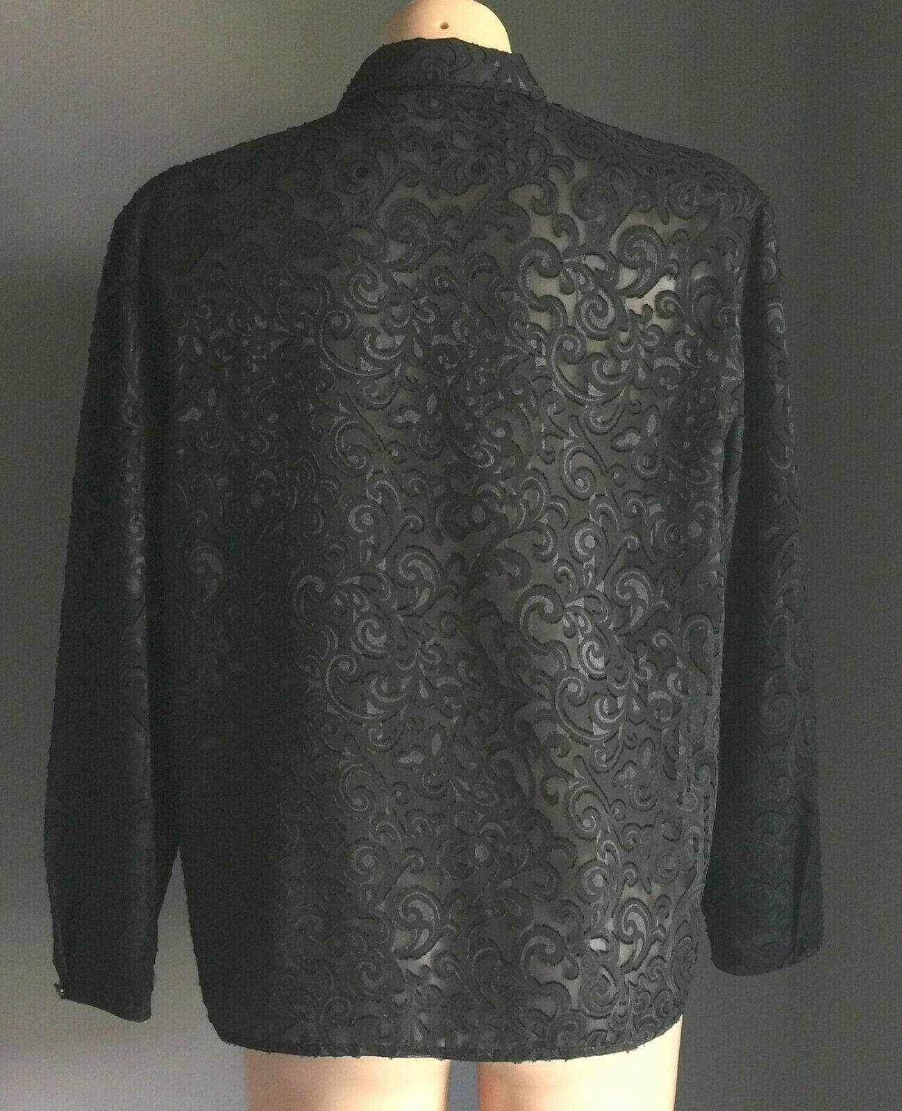 DESIGN STUDIO Shirt Button Front Over Black Burnt Out Top Size 12 Dressy #2