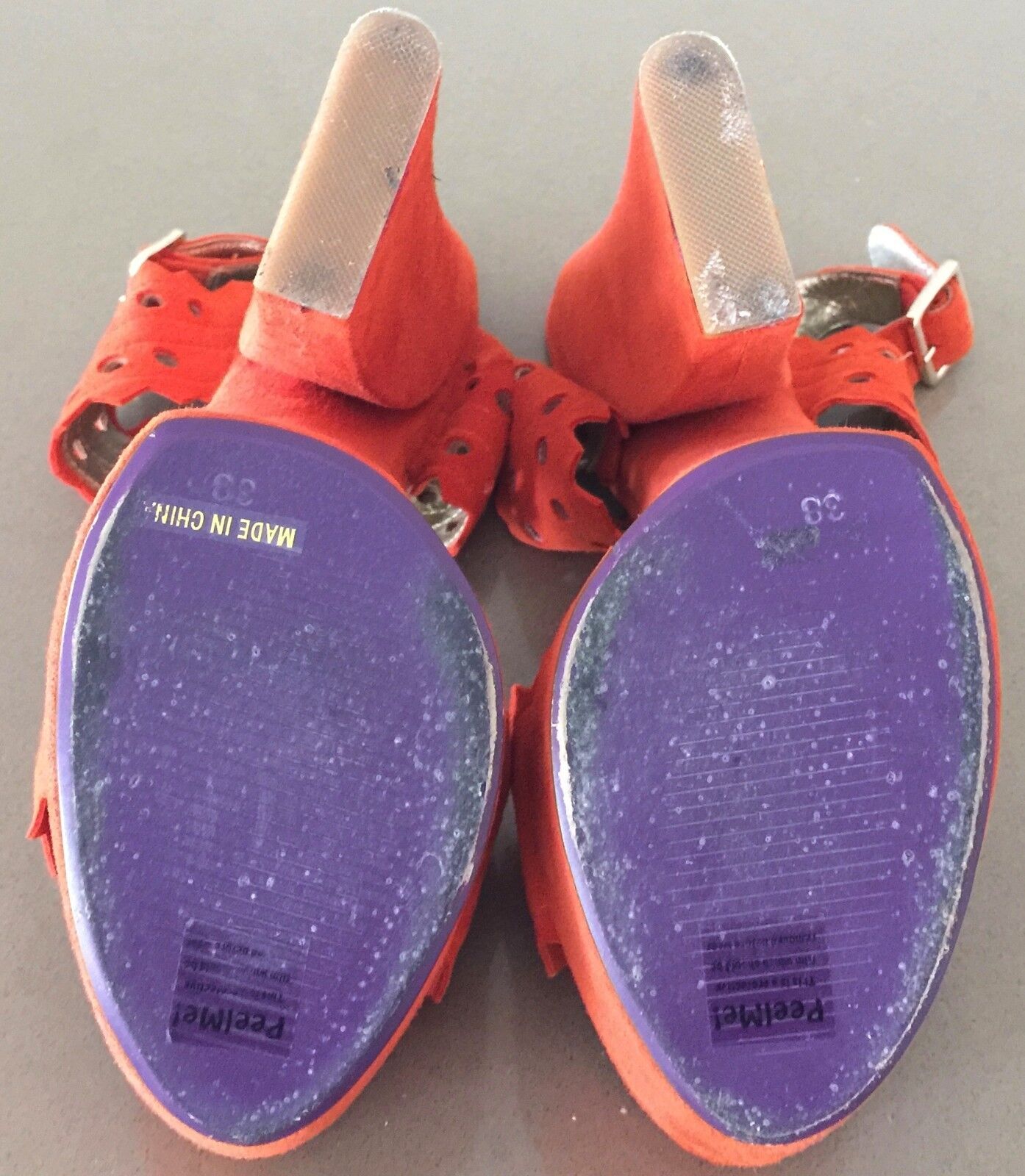 PEEPTOE "Miss Neverland" Wedges Orange Suede Platform Heels Size 38 Like New