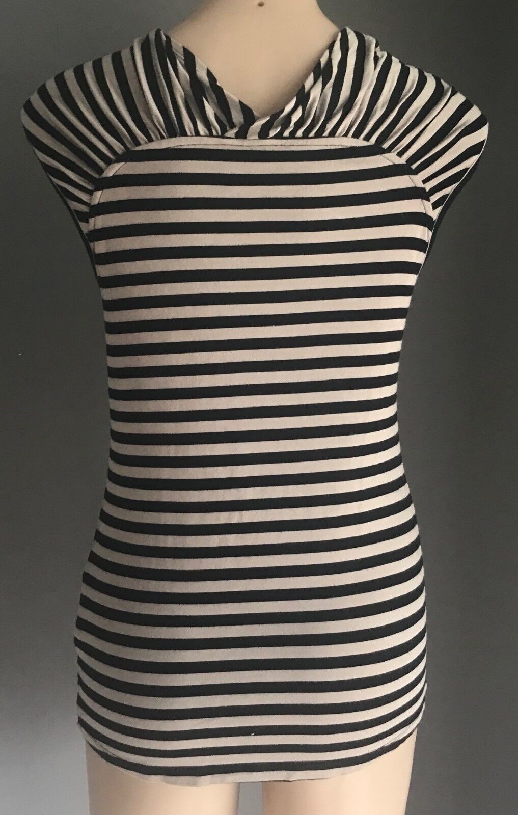DAVID LAWRENCE Knot Top Black Taupe Stripe Stretch Extended Sleeve Ladies S 10