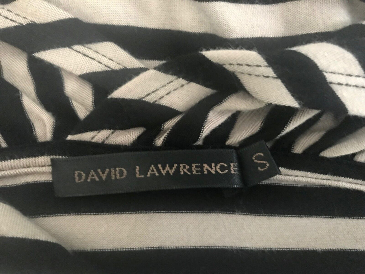 DAVID LAWRENCE Knot Top Black Taupe Stripe Stretch Extended Sleeve Ladies S 10