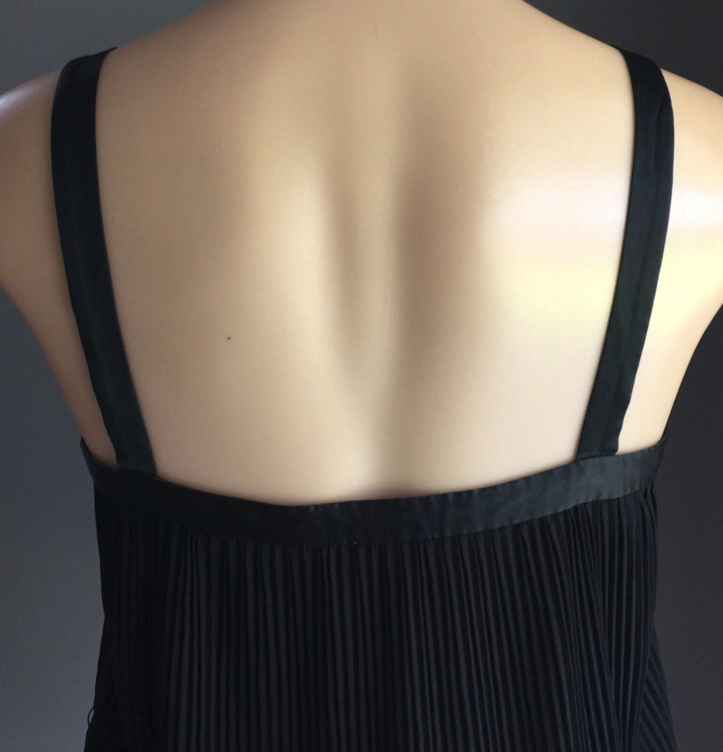 MORRISSEY Strappy Top Black Accordion Pleat Sleeveless Size 2 AU 10 Stunning