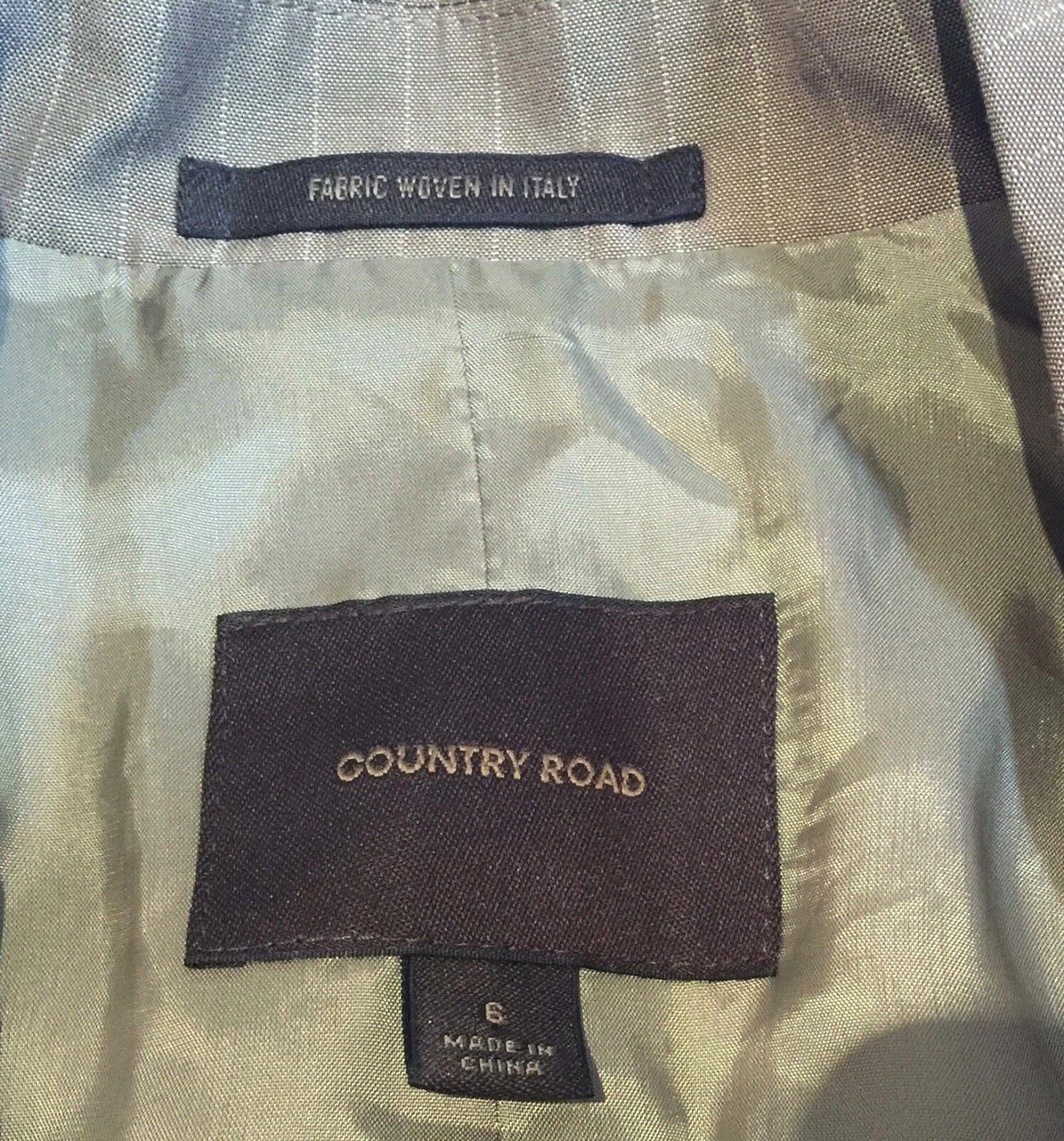 COUNTRY ROAD Jacket Light Brown Khaki Pinstripe Tailored Blazer Ladies Size 6 10