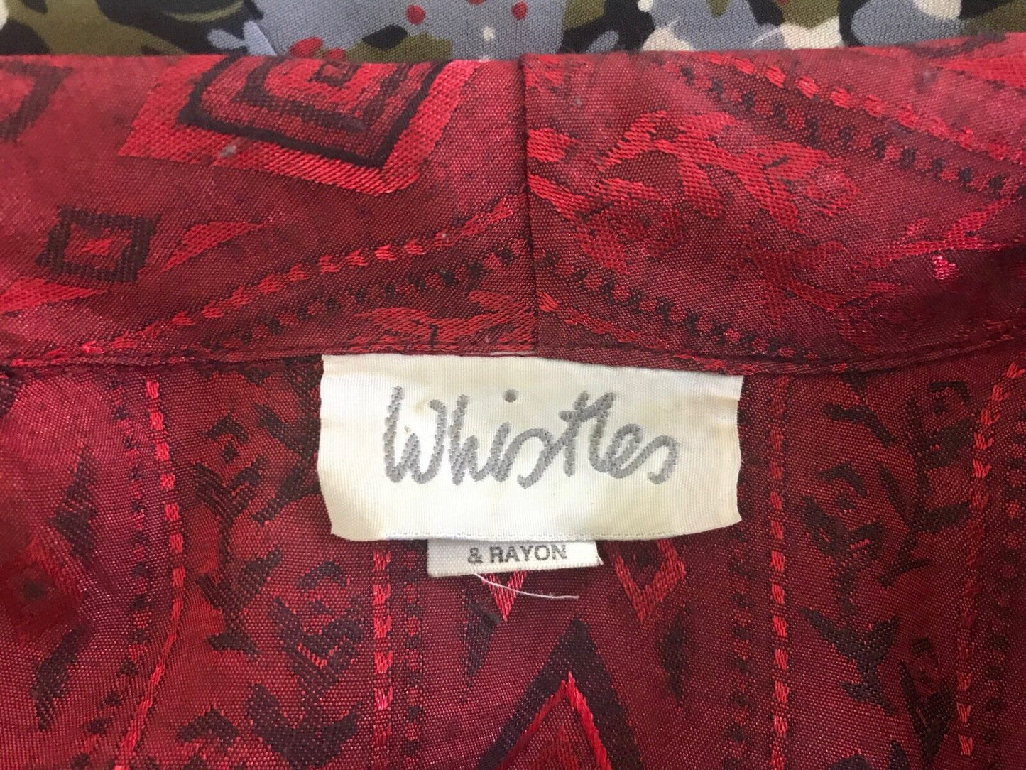 WHISTLES Crop Jacket Metallic Jacquard Red & Black Print Top Size 10 UK Vintage
