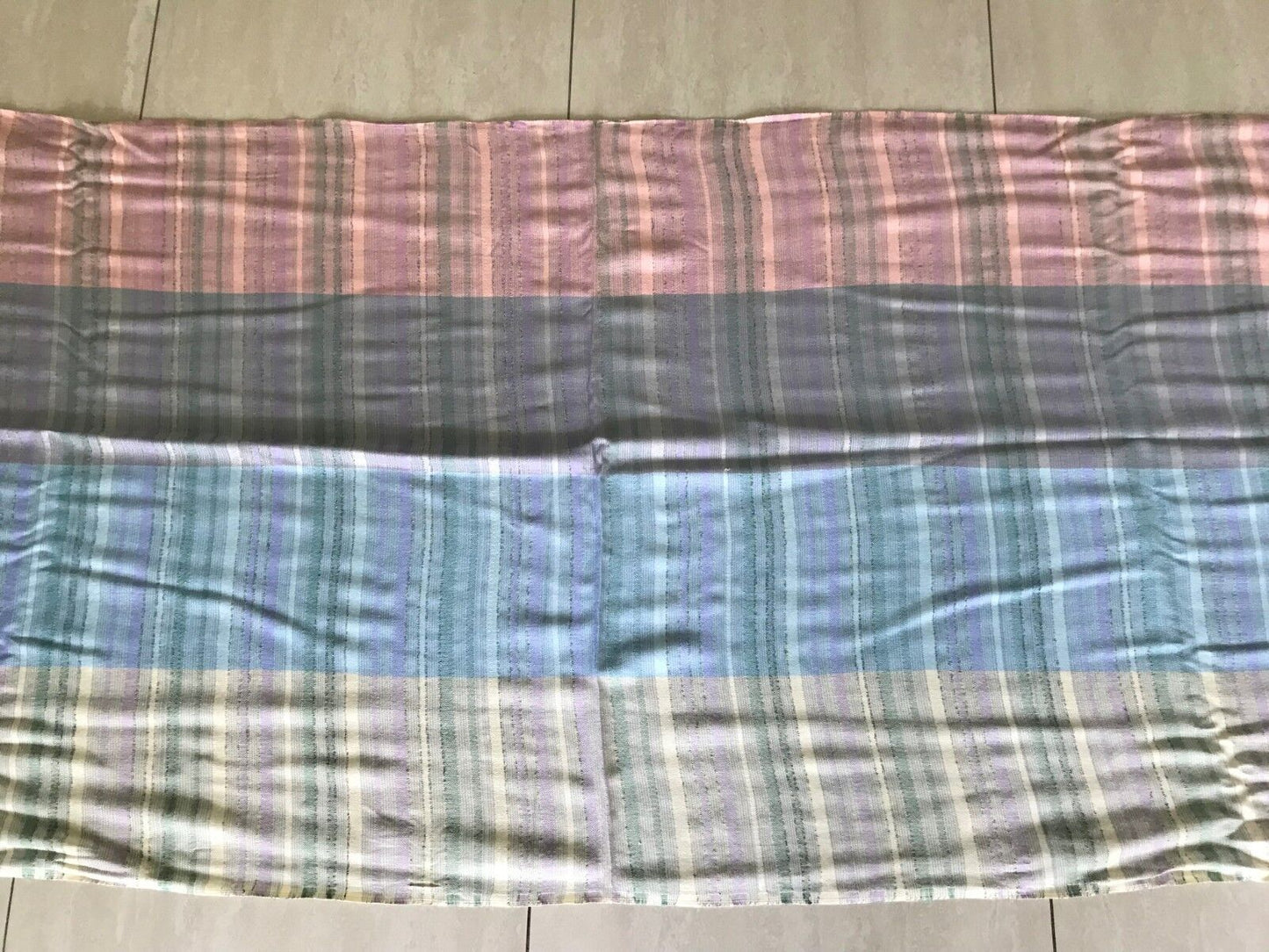 Boho Neck Scarf Blue Mauve Ivory Pink Green Stripe Shoulder Shawl Pastel Fringed