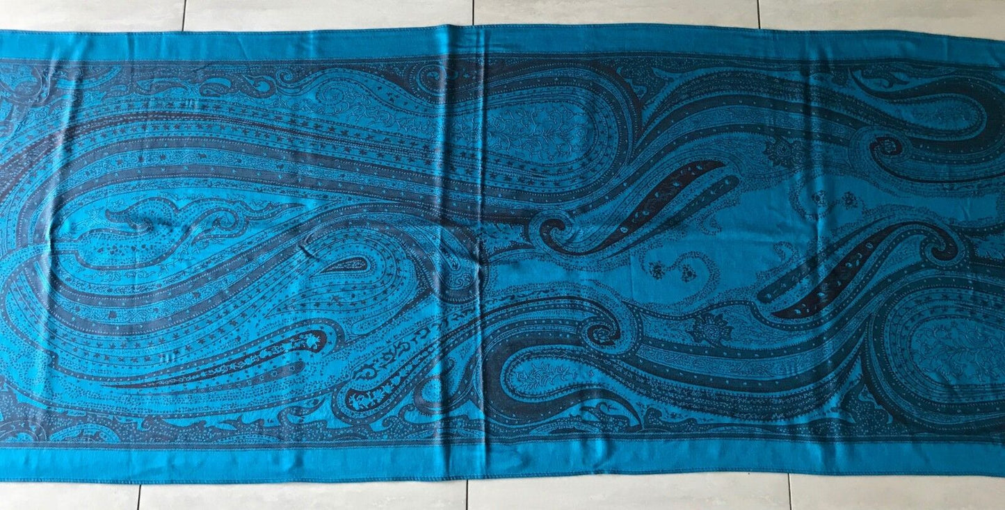 Large Paisley Pashmina Scarf Fringed Neck Wrap Blue & Brown PAISLEY Print Shawl